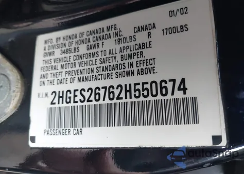 2002 Honda Civic Ex from USA, damaged, VIN 2HGES26762H550674